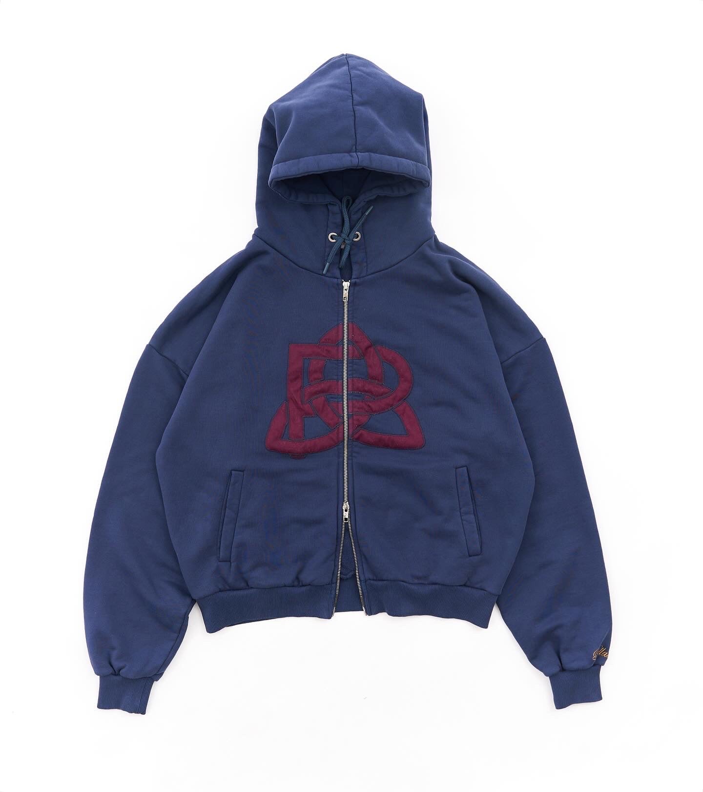 Logo Appliqué Zip Hoodie - Navy