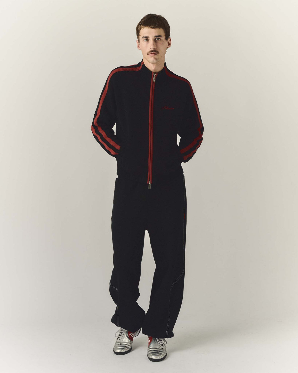 Knit Tracksuit Jacket Black & Red