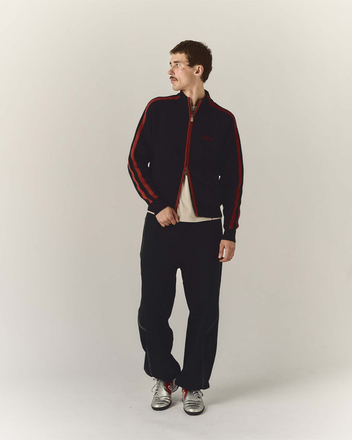 Knit Tracksuit Jacket Black & Red