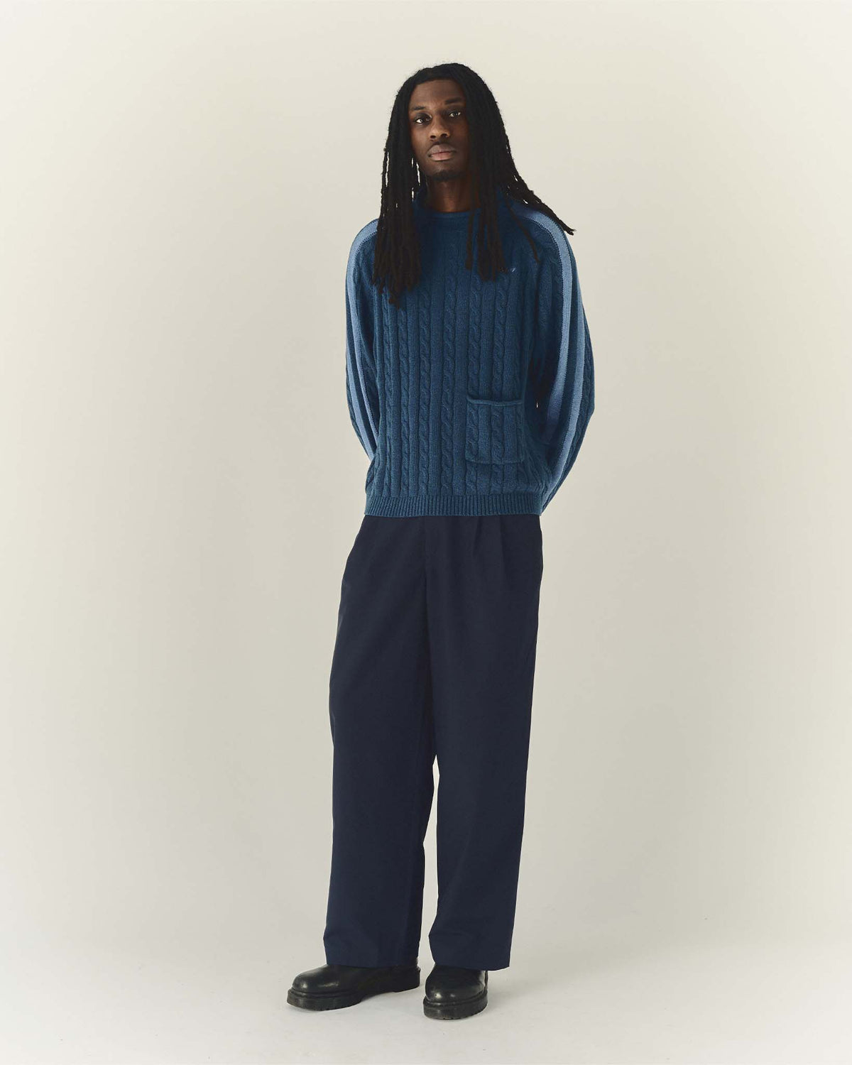 Pocket Cable Knit Navy
