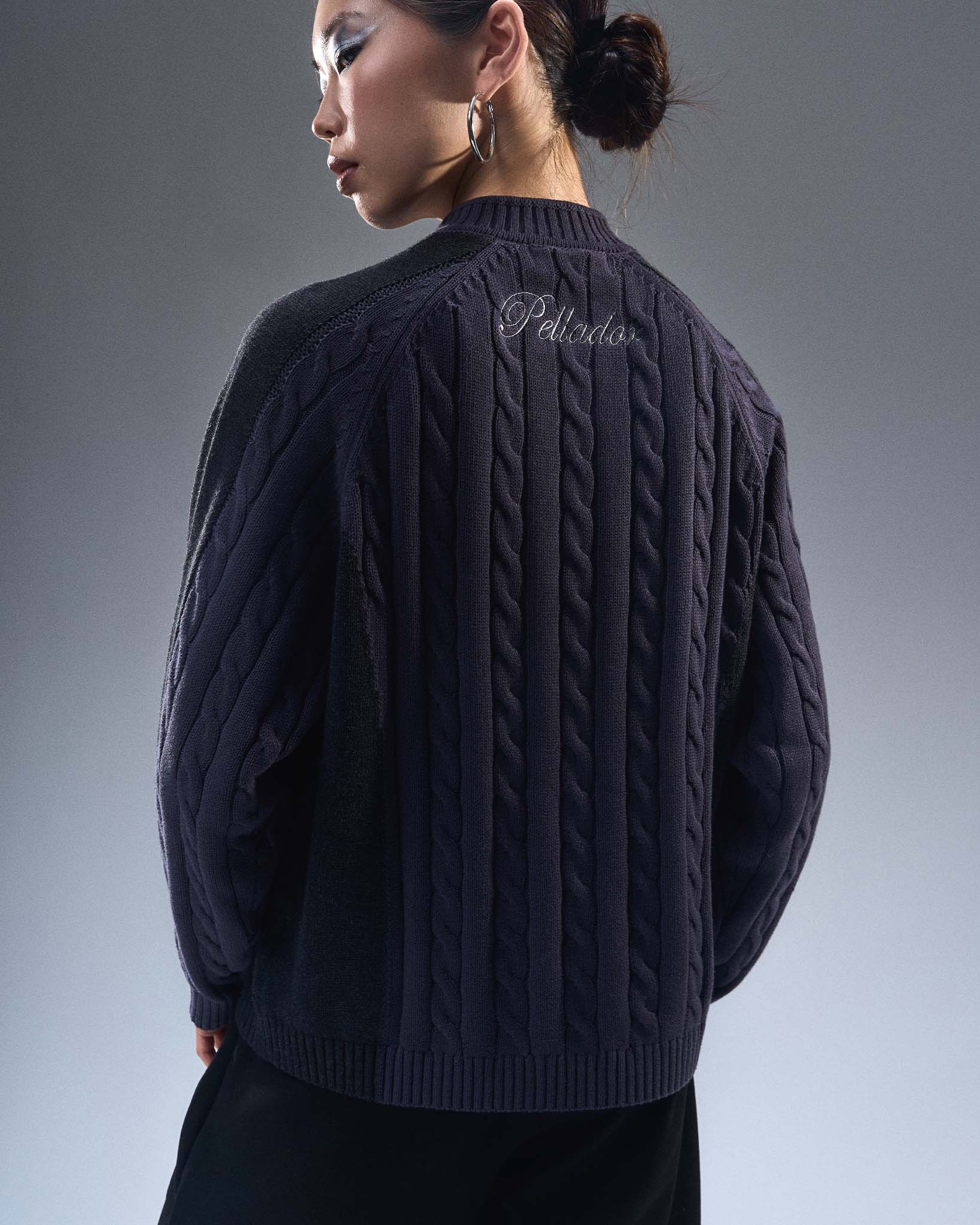 Overlap Collar Cable Knit - Charcoal