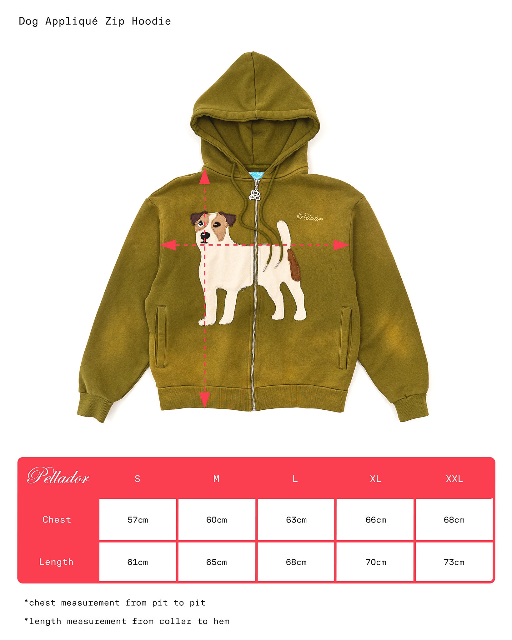 Dog Appliqué Zip Hoodie - Green