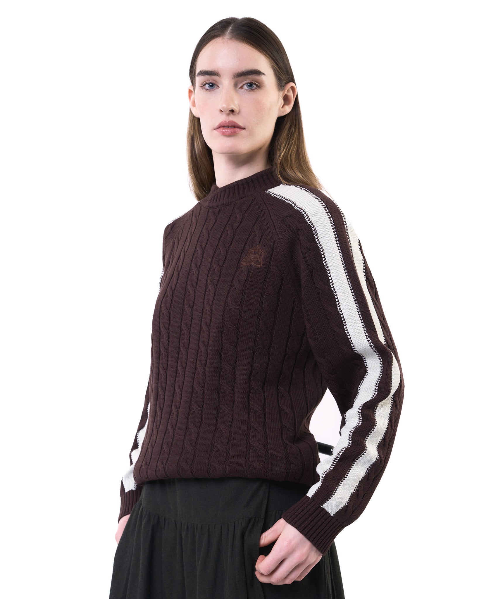 Overlap Collar Cable Knit - Brown