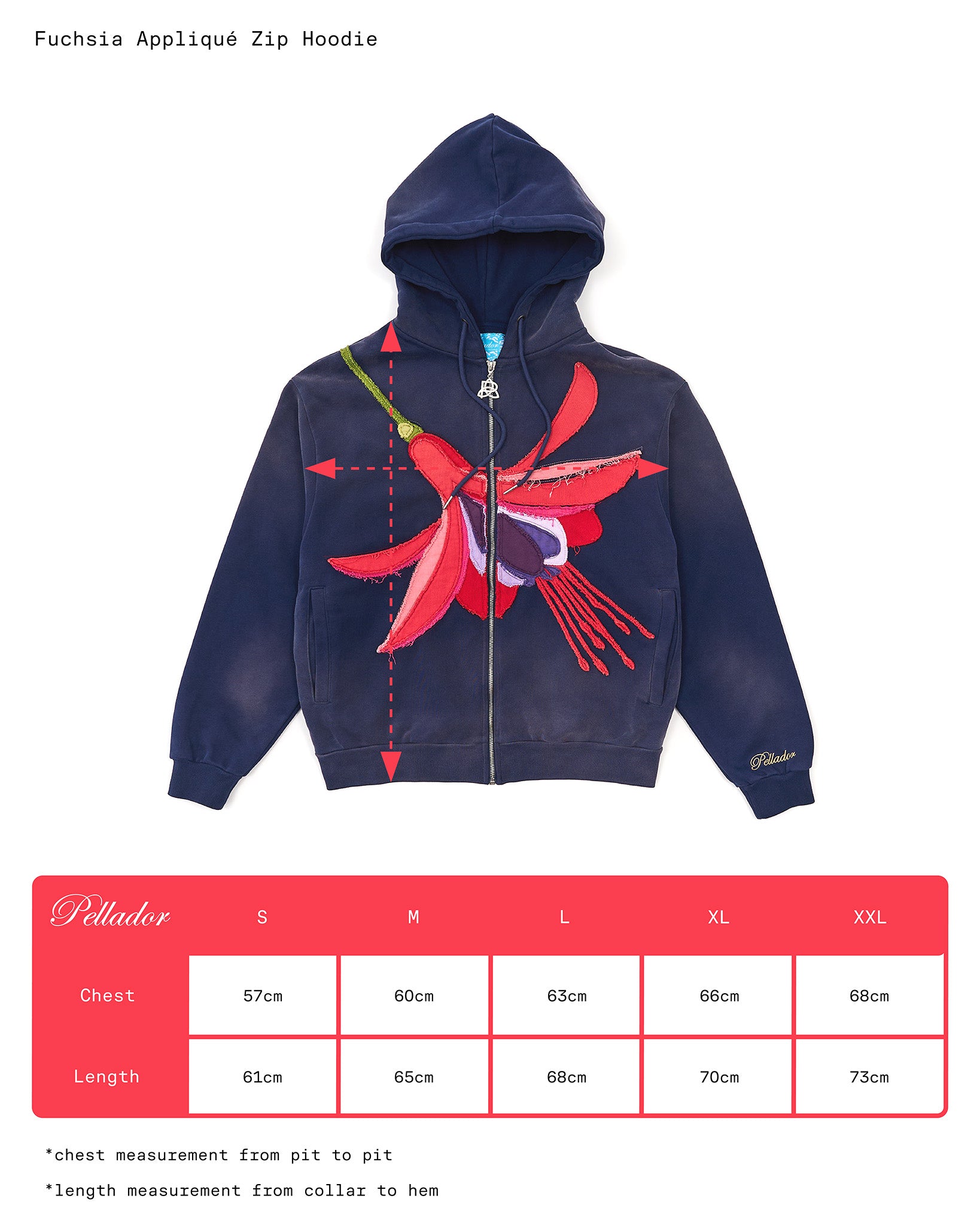 Fuchsia Appliqué Zip Hoodie - Navy