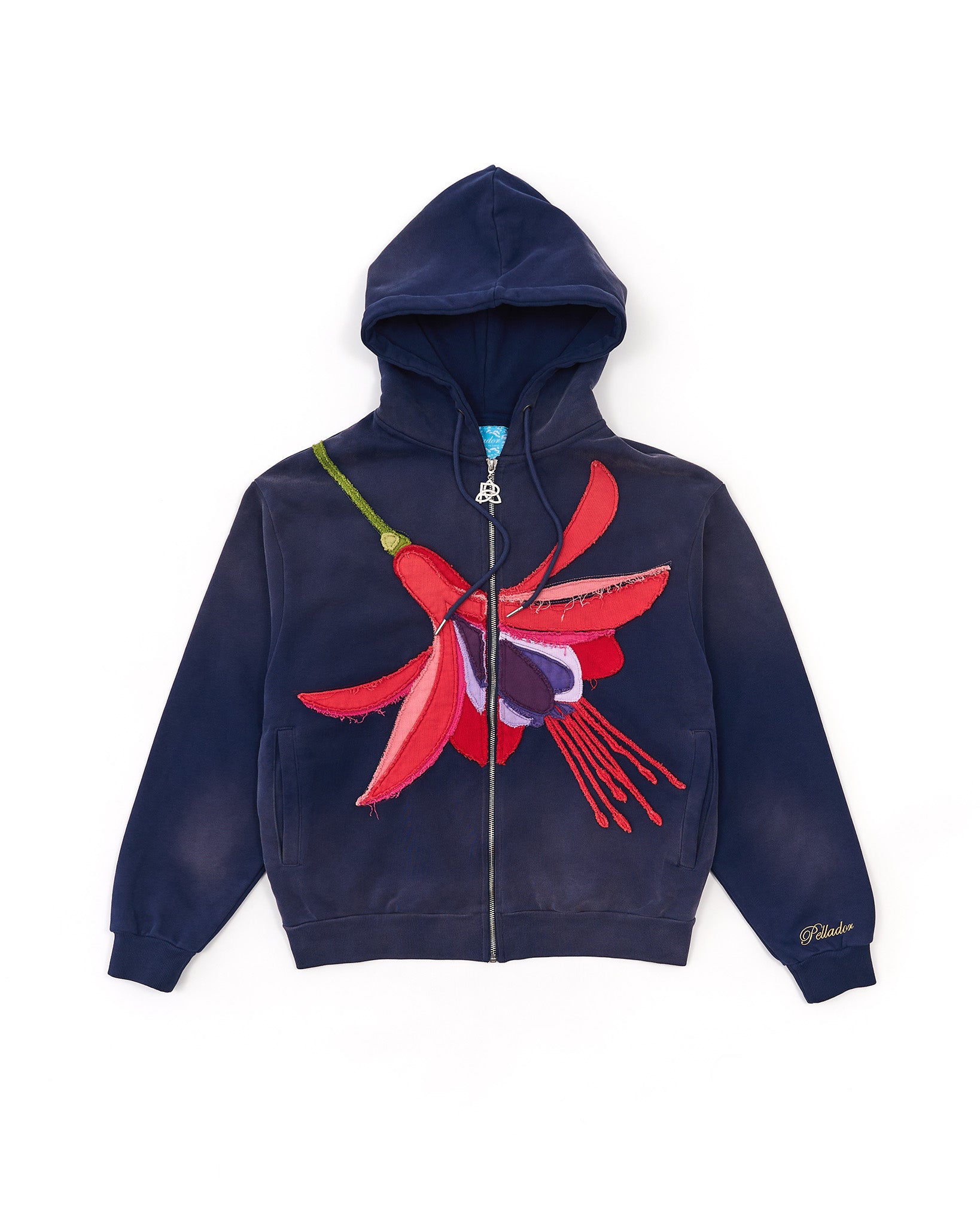 Fuchsia Appliqué Zip Hoodie - Navy
