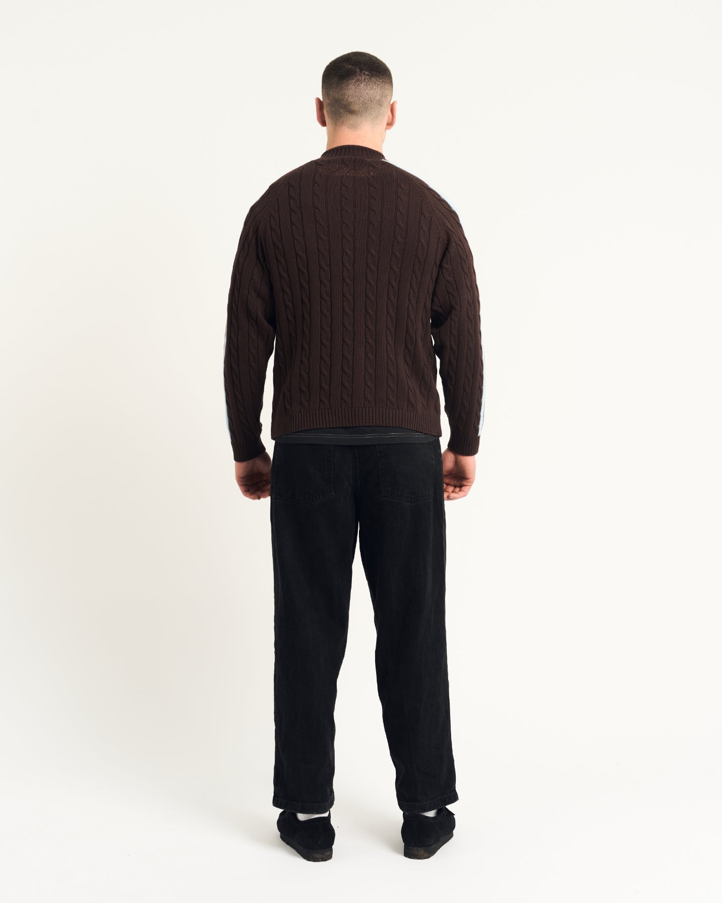 Overlap Collar Cable Knit - Brown/Blue