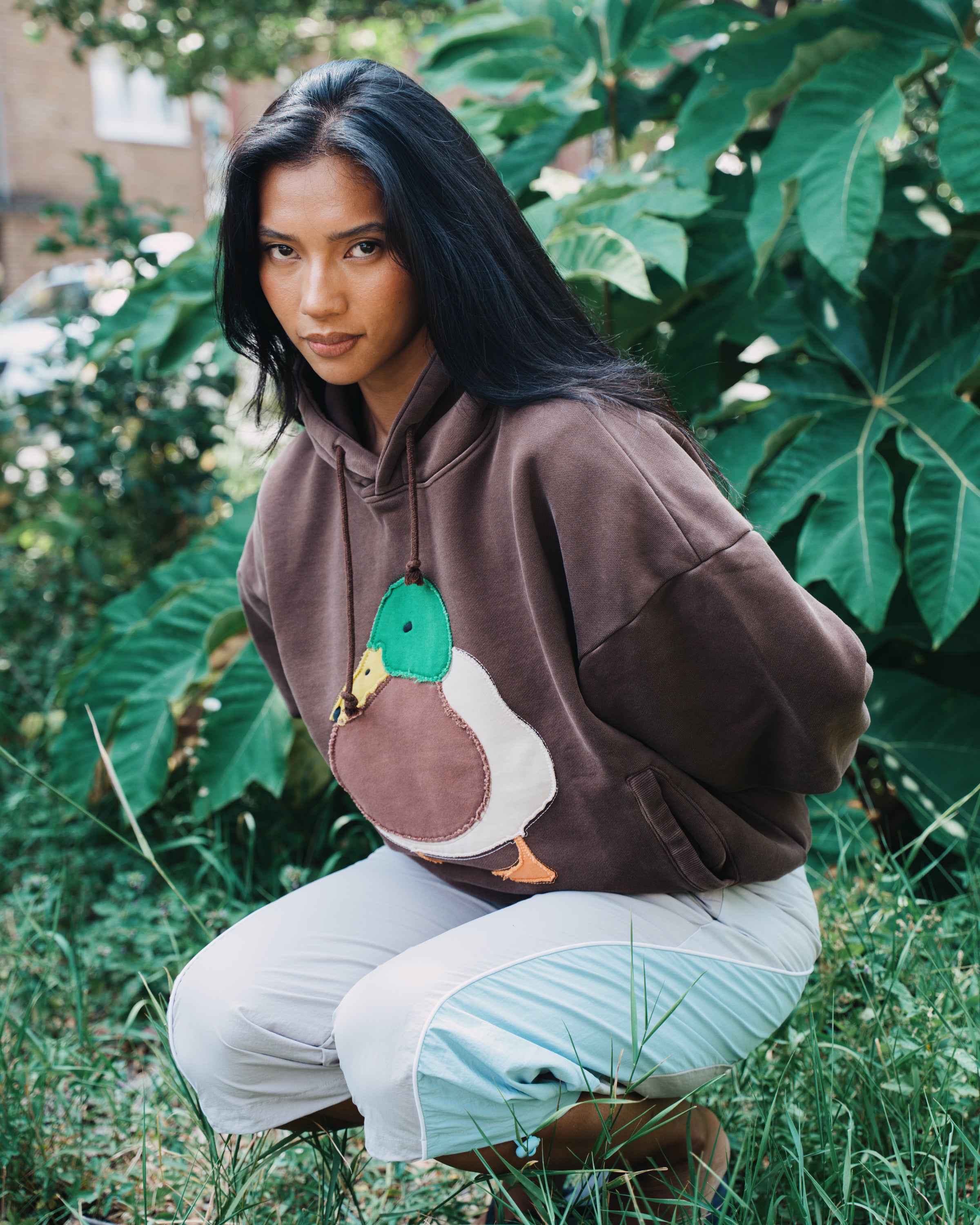 Duck Appliqué Hoodie - Brown