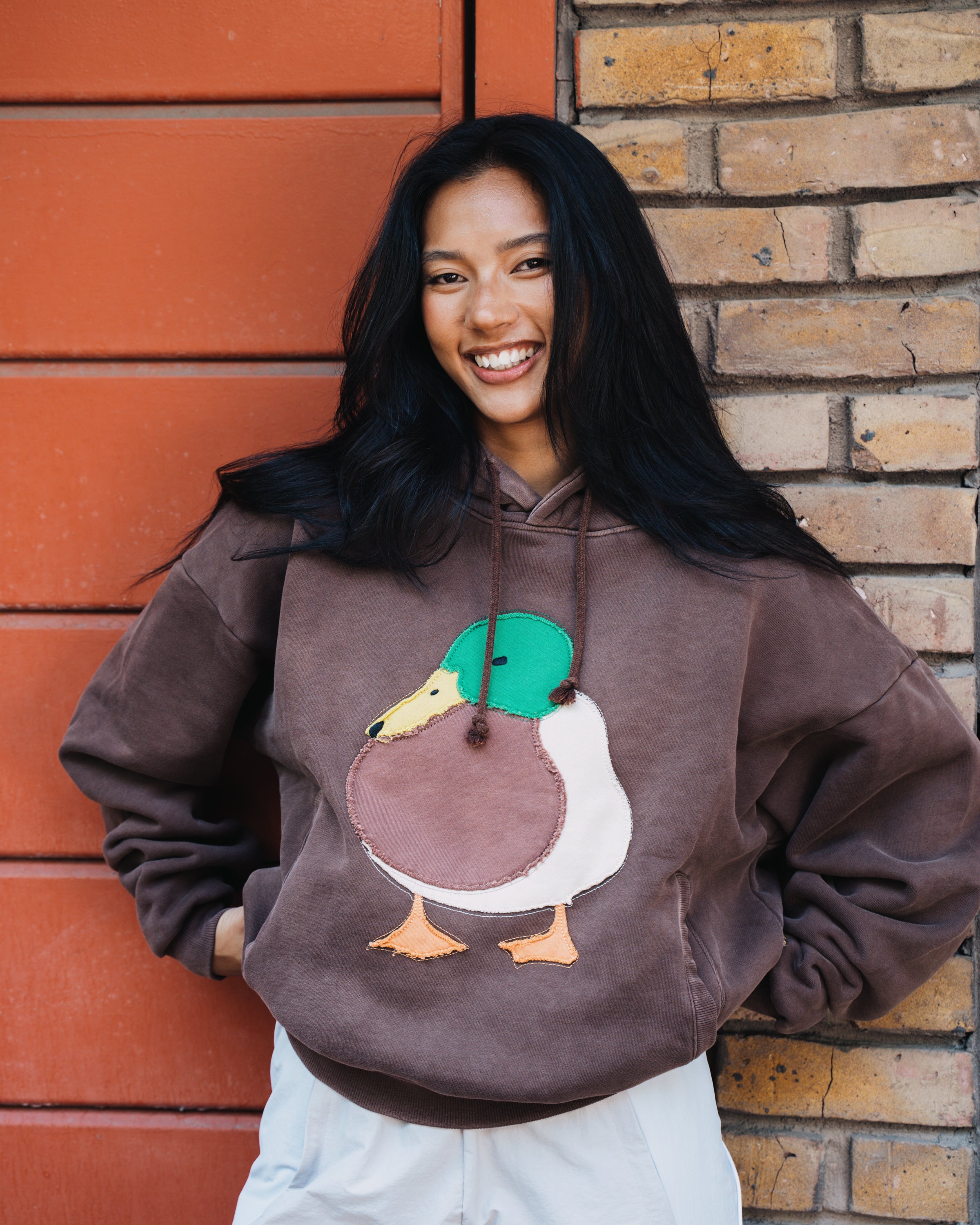 Duck Appliqué Hoodie - Brown