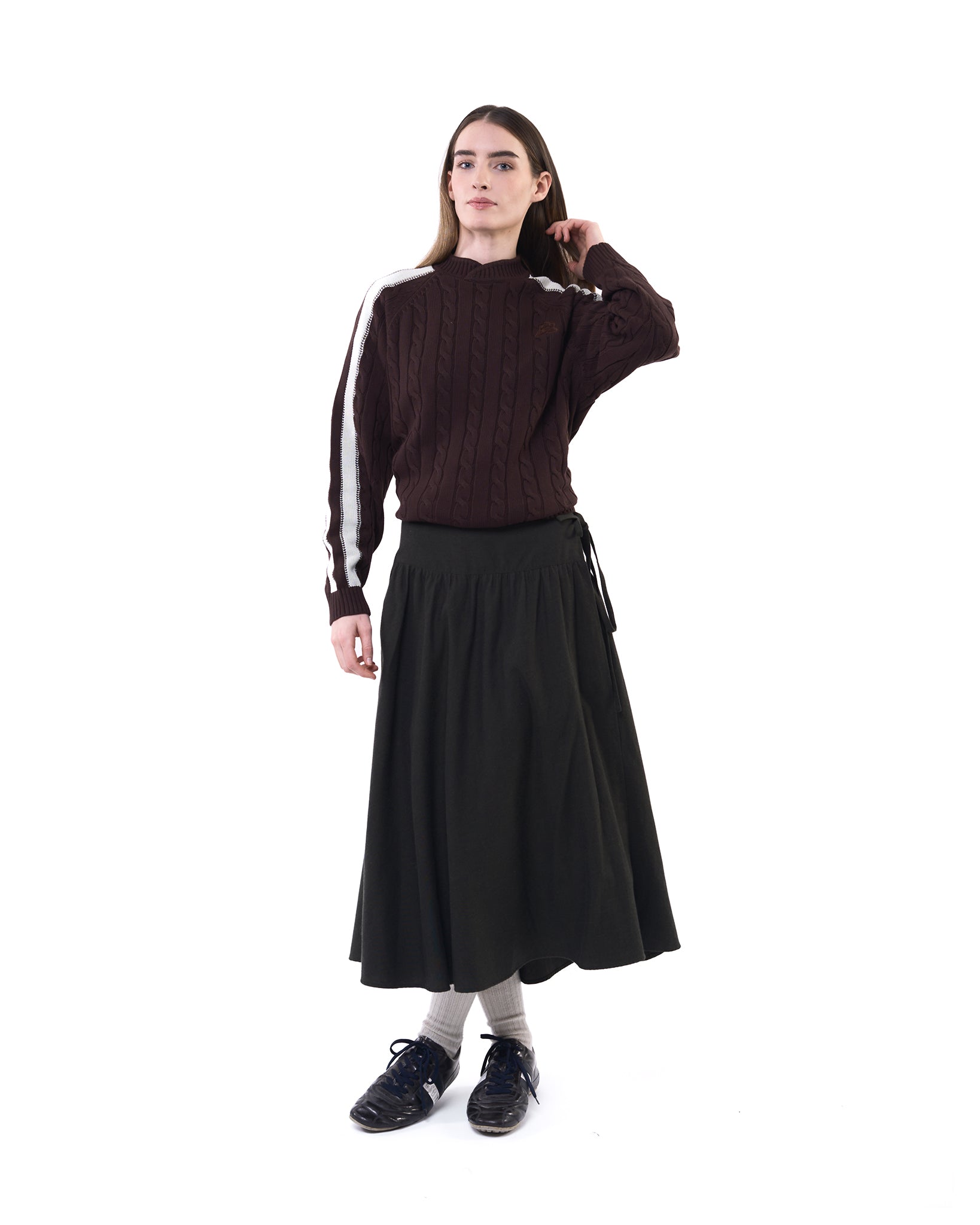 Overlap Collar Cable Knit - Brown