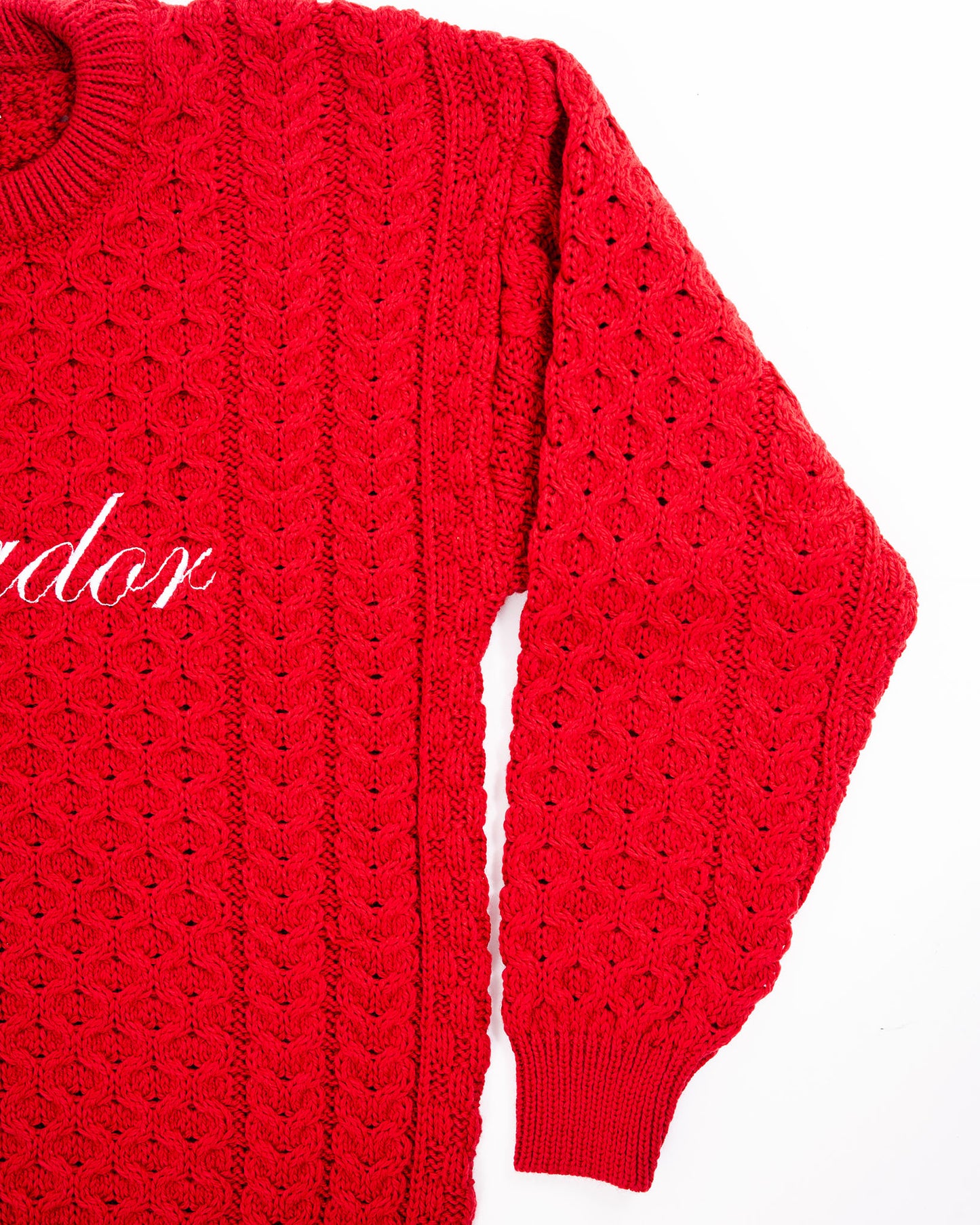 Merino Wool Embroidered Aran Jumper Red