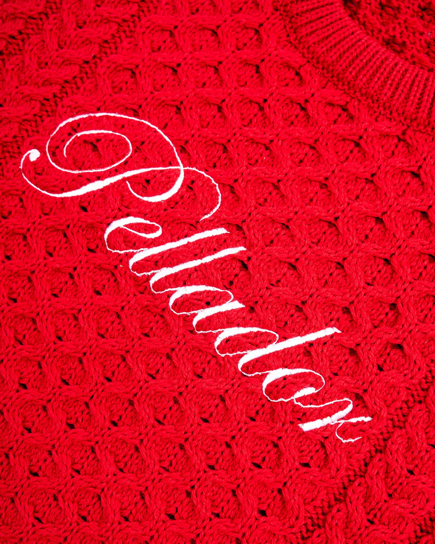 Merino Wool Embroidered Aran Jumper Red