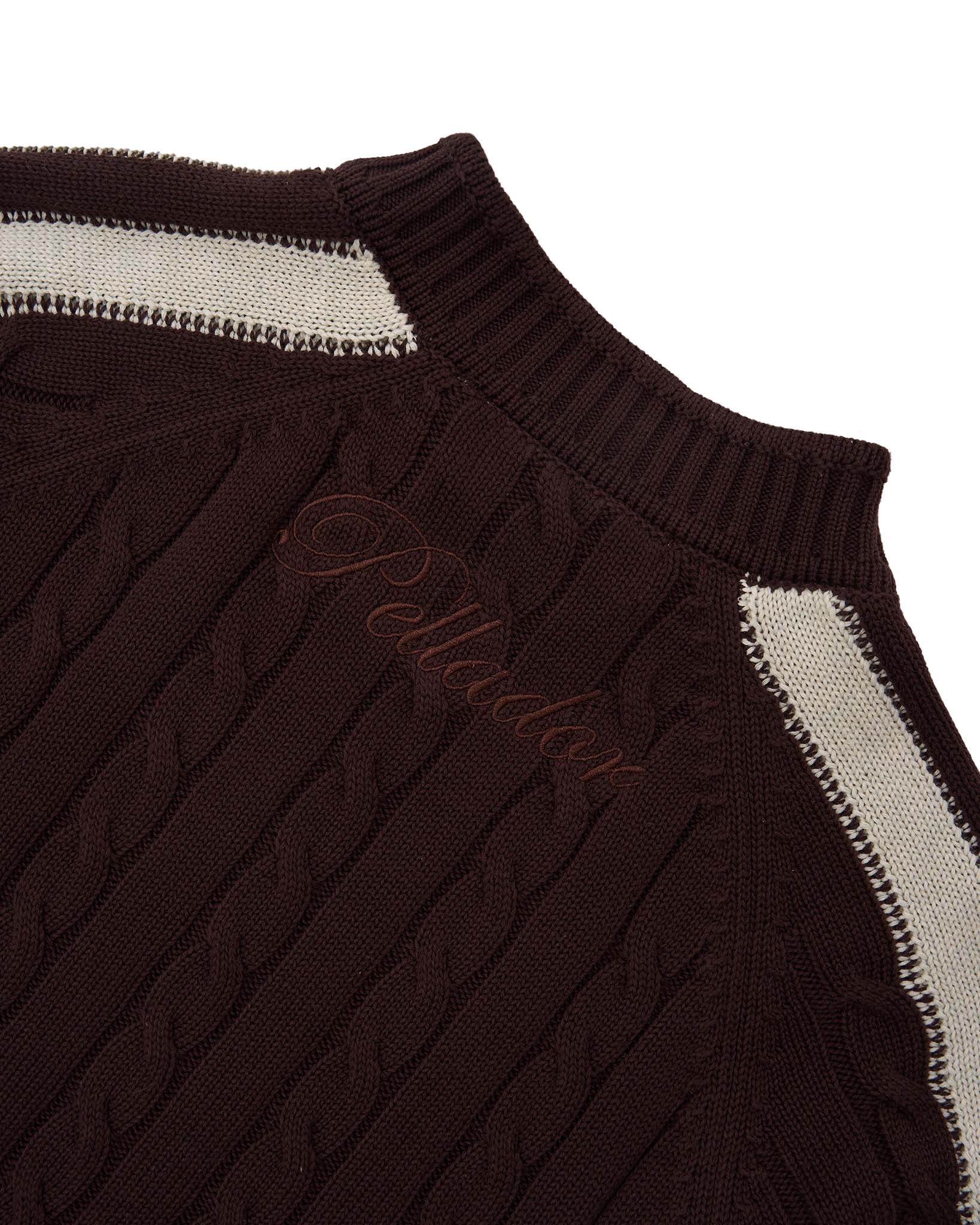 Overlap Collar Cable Knit - Brown