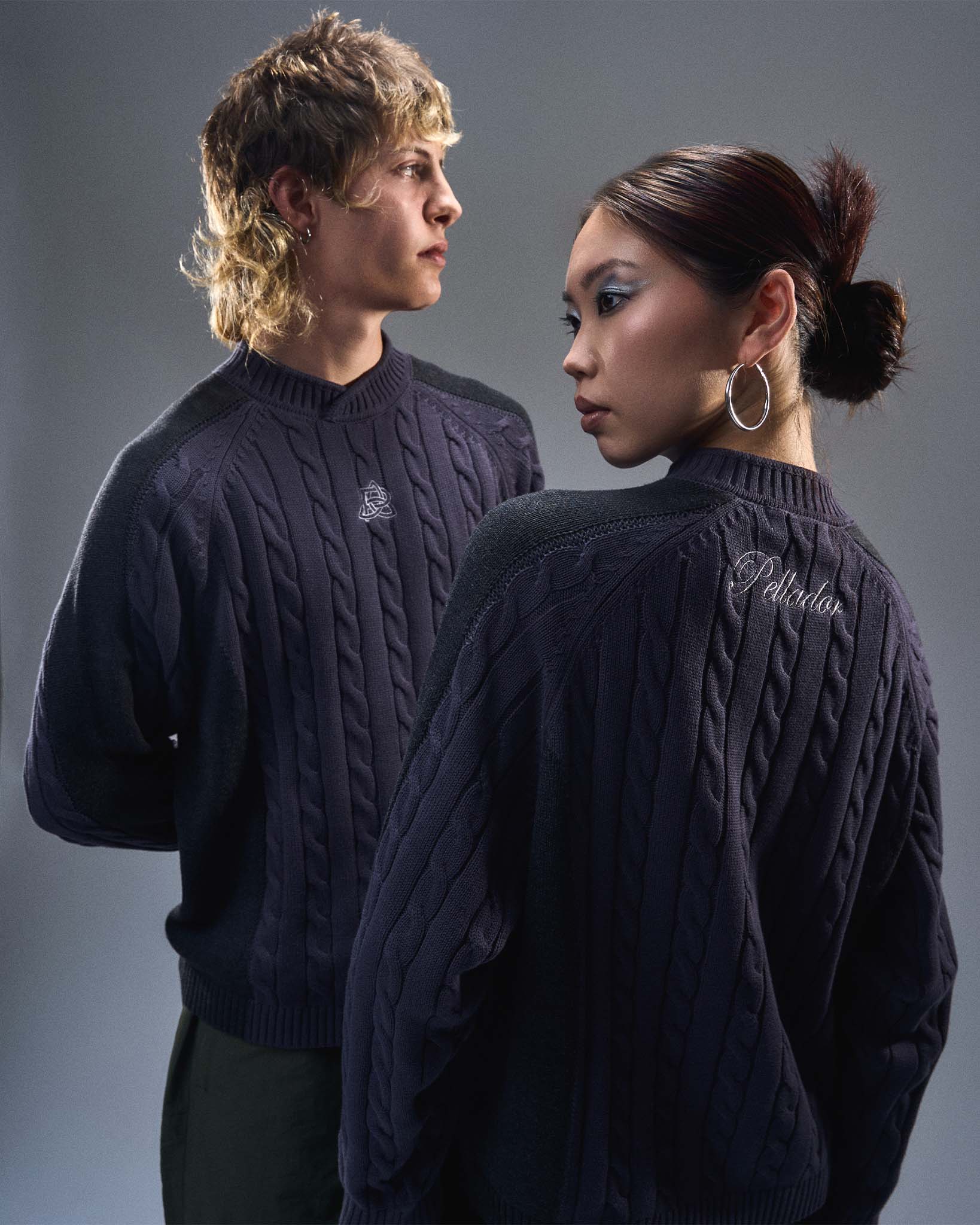 Overlap Collar Cable Knit - Charcoal