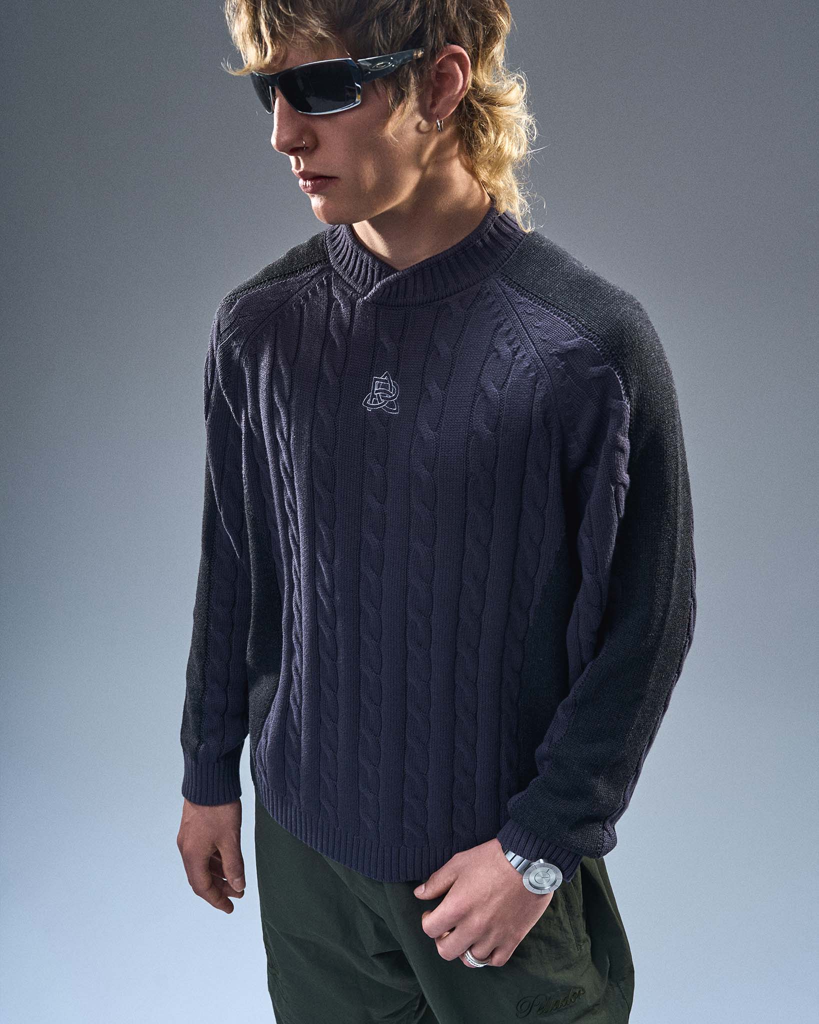 Overlap Collar Cable Knit - Charcoal