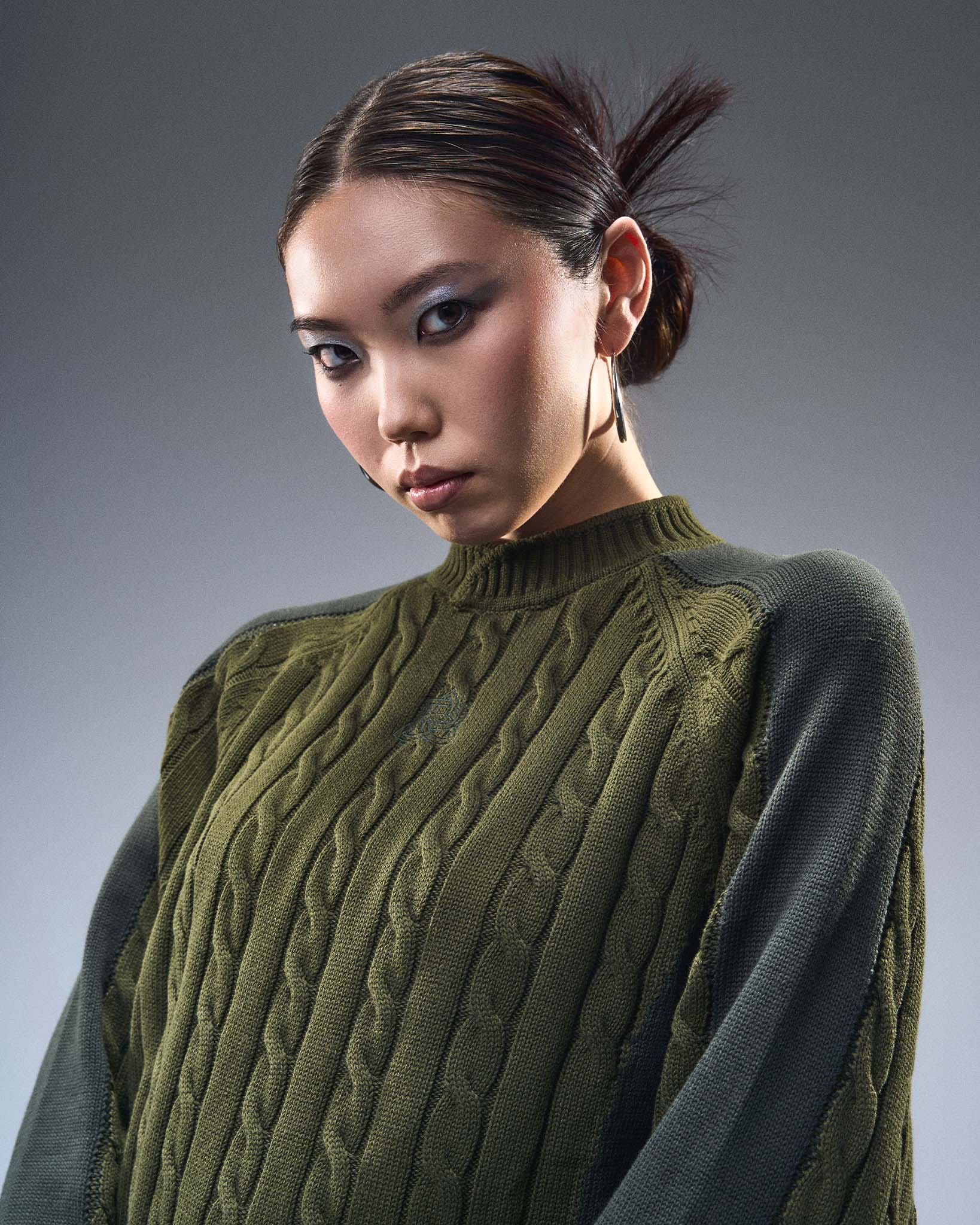 Overlap Collar Cable Knit - Green