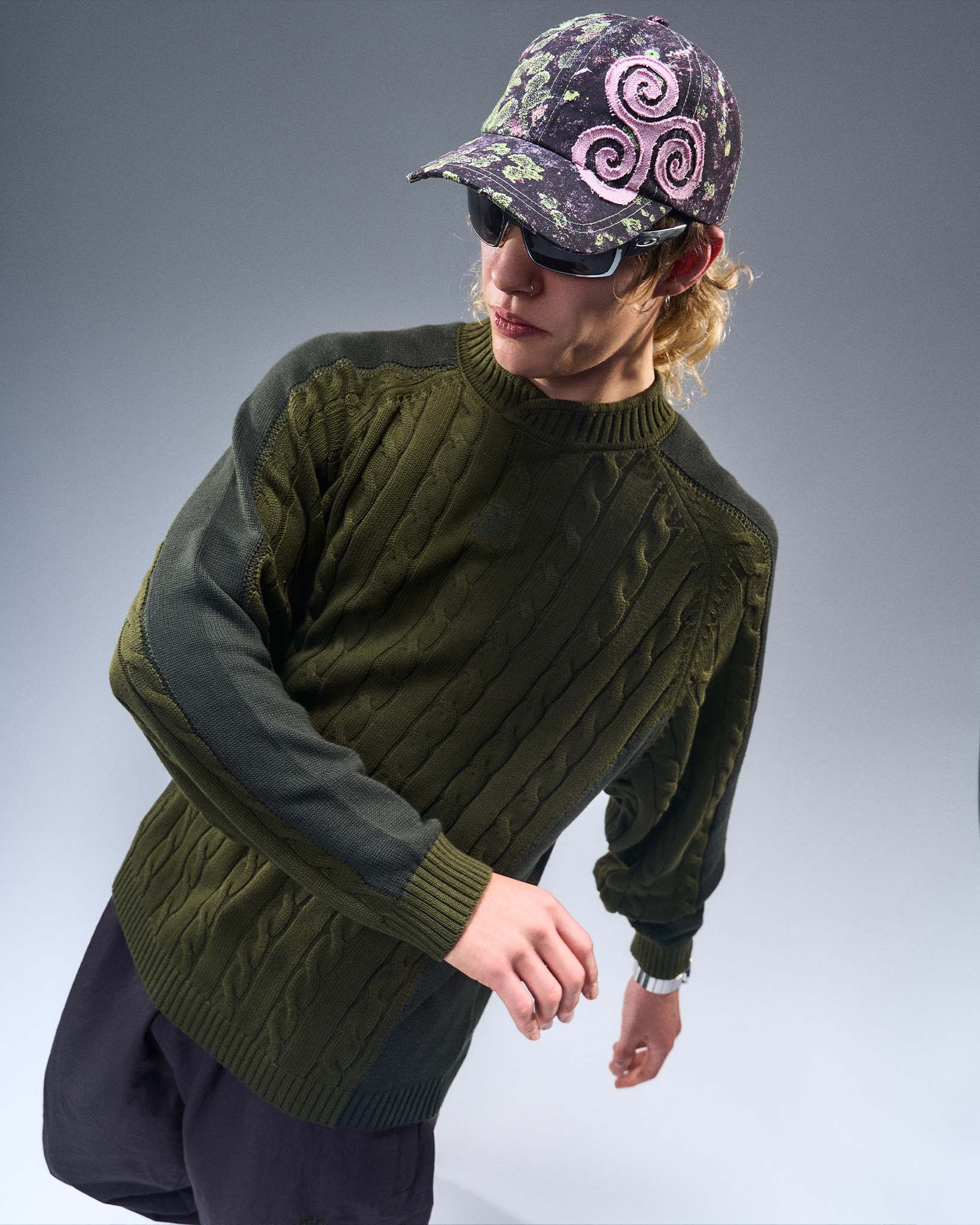 Overlap Collar Cable Knit - Green