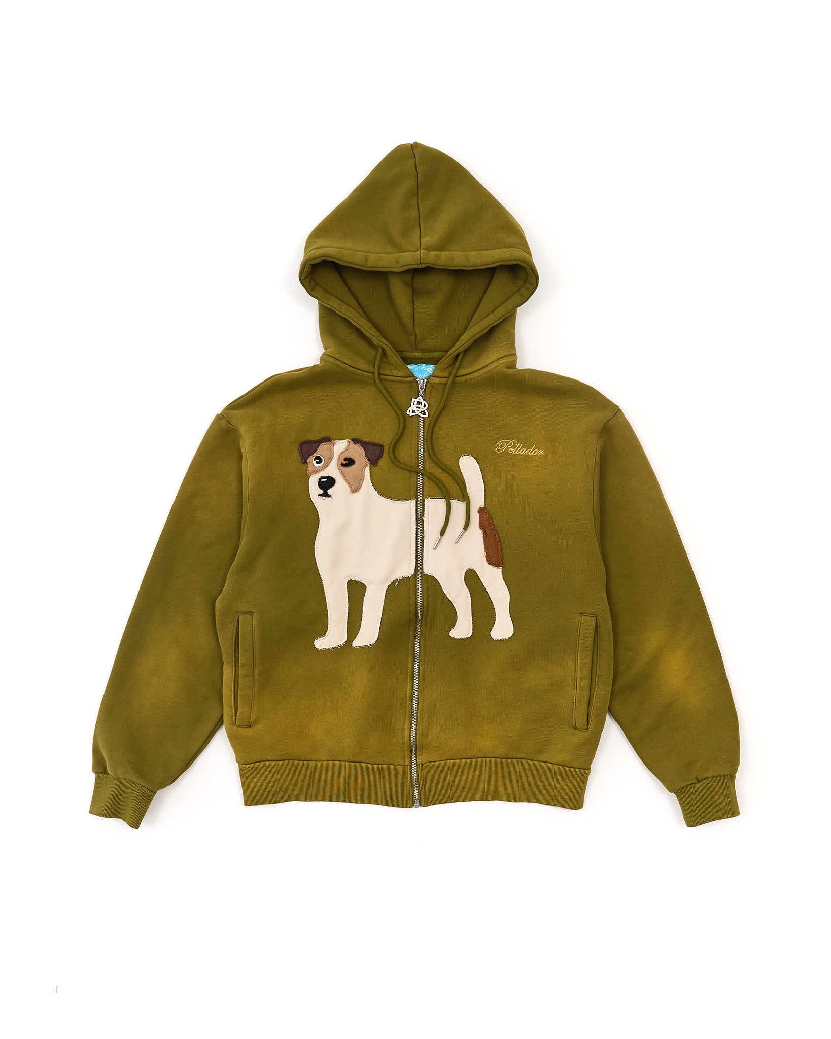 Dog Appliqué Zip Hoodie - Green