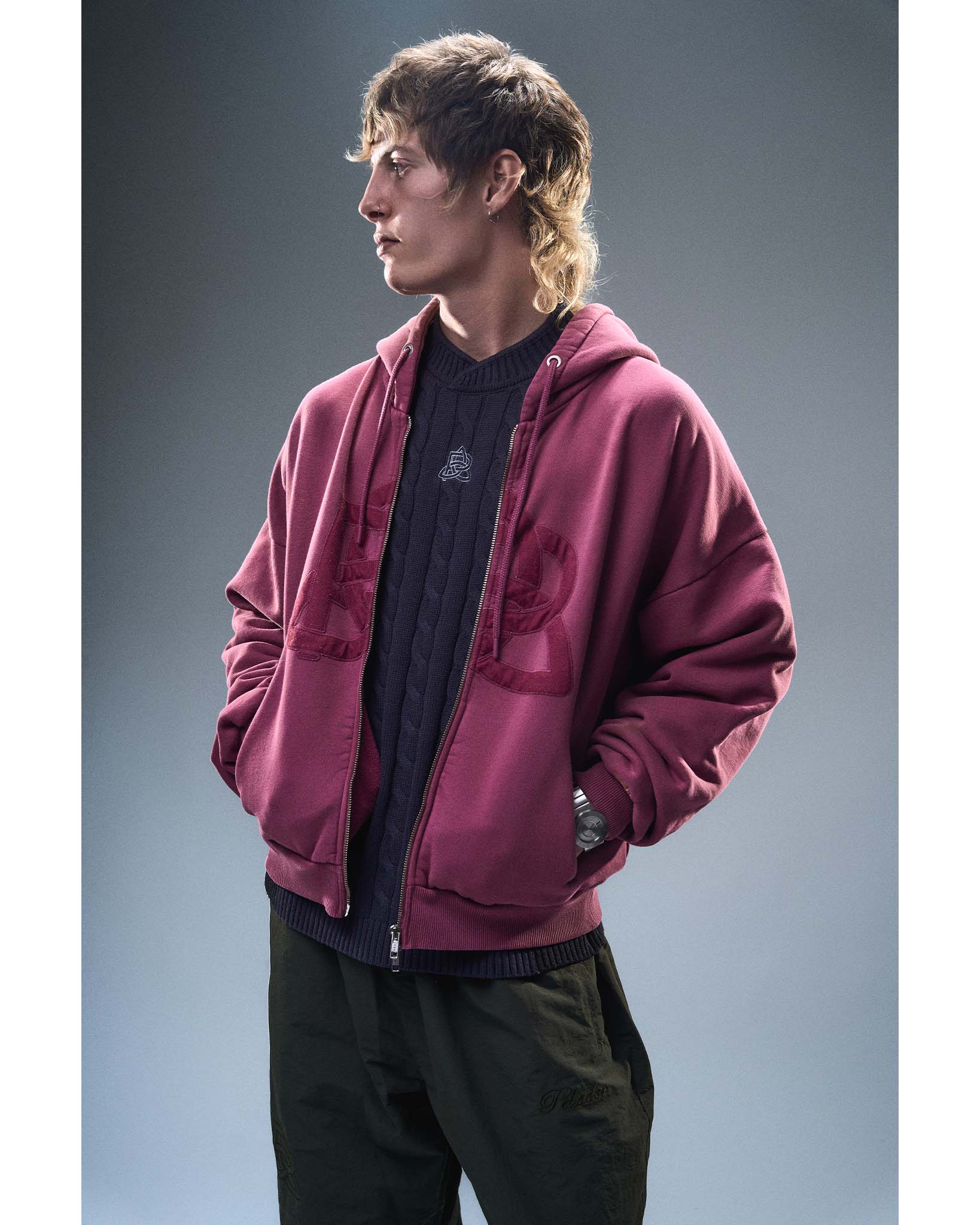 Logo Appliqué Zip Hoodie - Pink