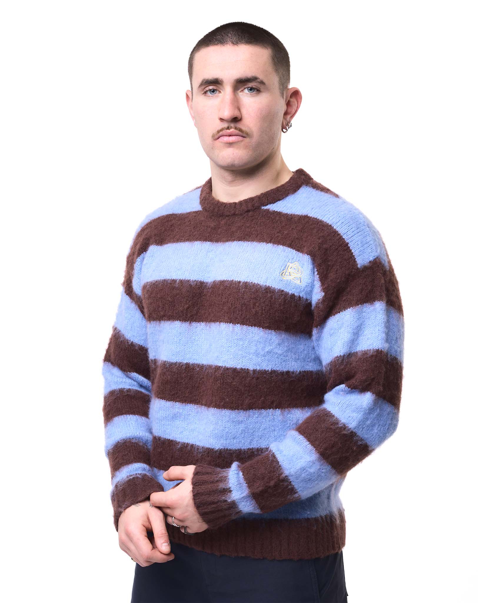 Striped Mohair Knit - Brown & Baby Blue