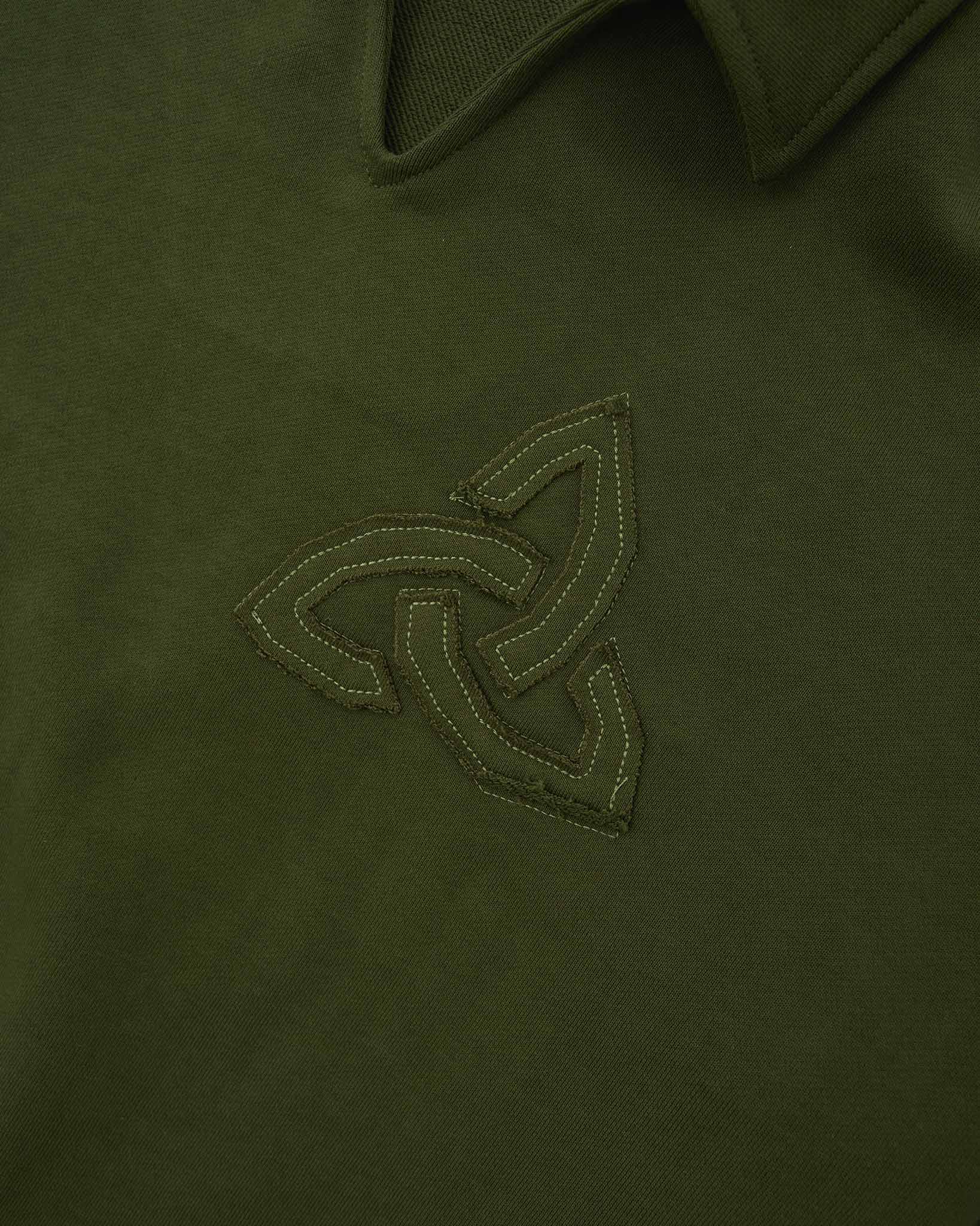 Appliqué Polo Collar Sweatshirt - Green