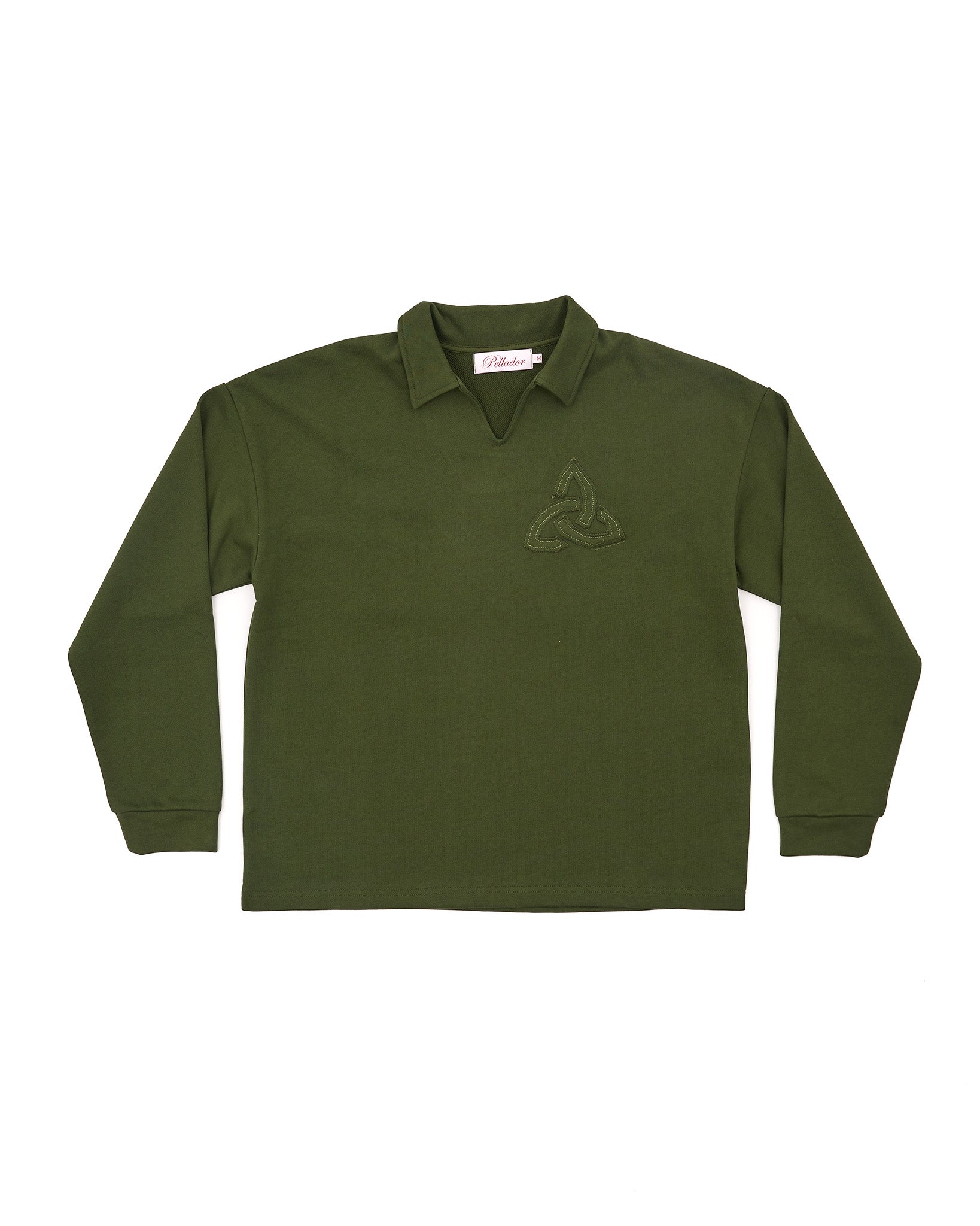 Appliqué Polo Collar Sweatshirt - Green