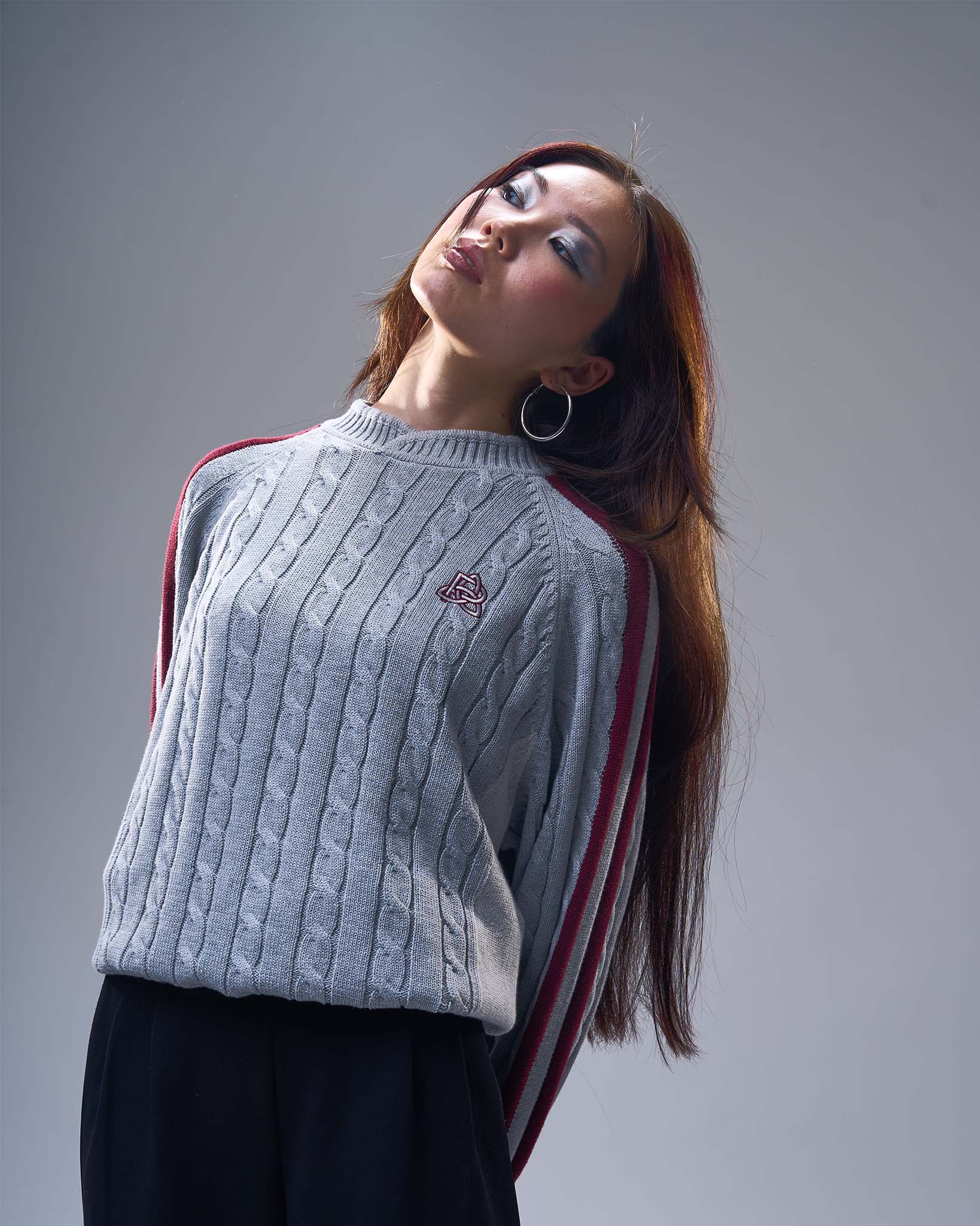 Overlap Collar Cable Knit - Grey