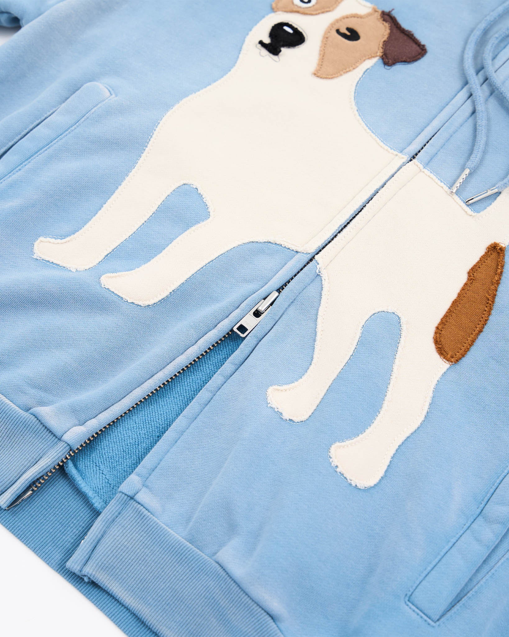 Dog Appliqué Zip Hoodie - Blue