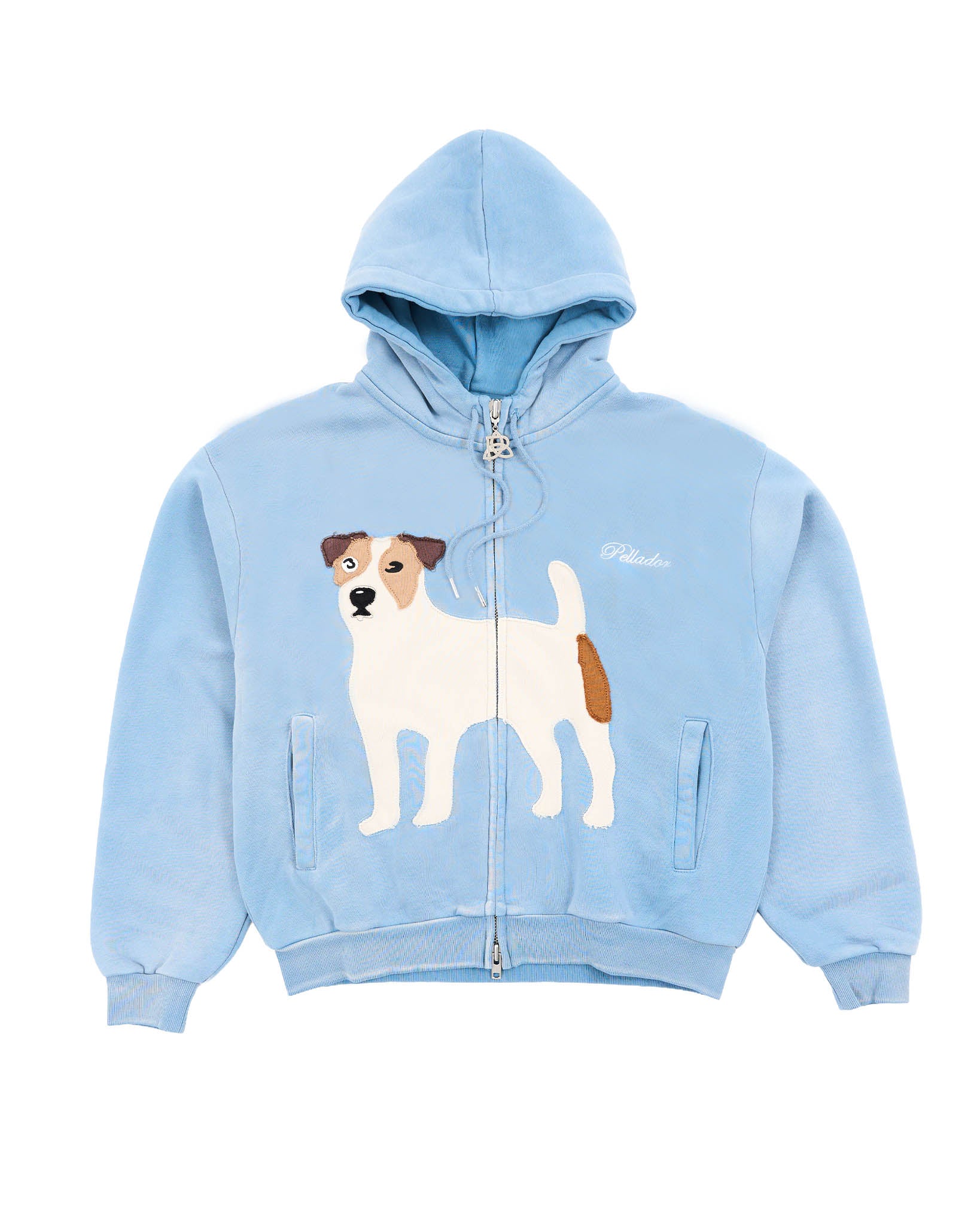 Dog Appliqué Zip Hoodie - Blue