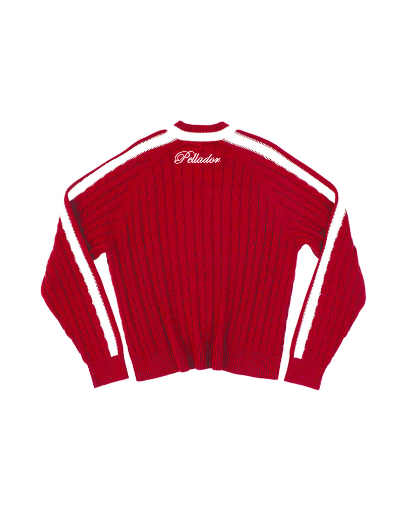 Round Neck Cable Knit Red