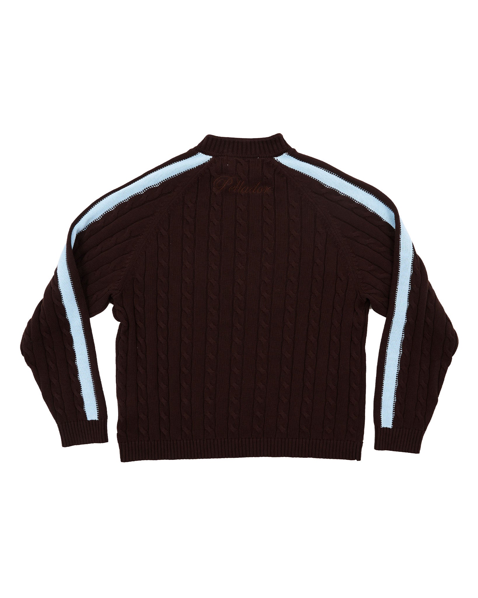 Overlap Collar Cable Knit - Brown/Blue