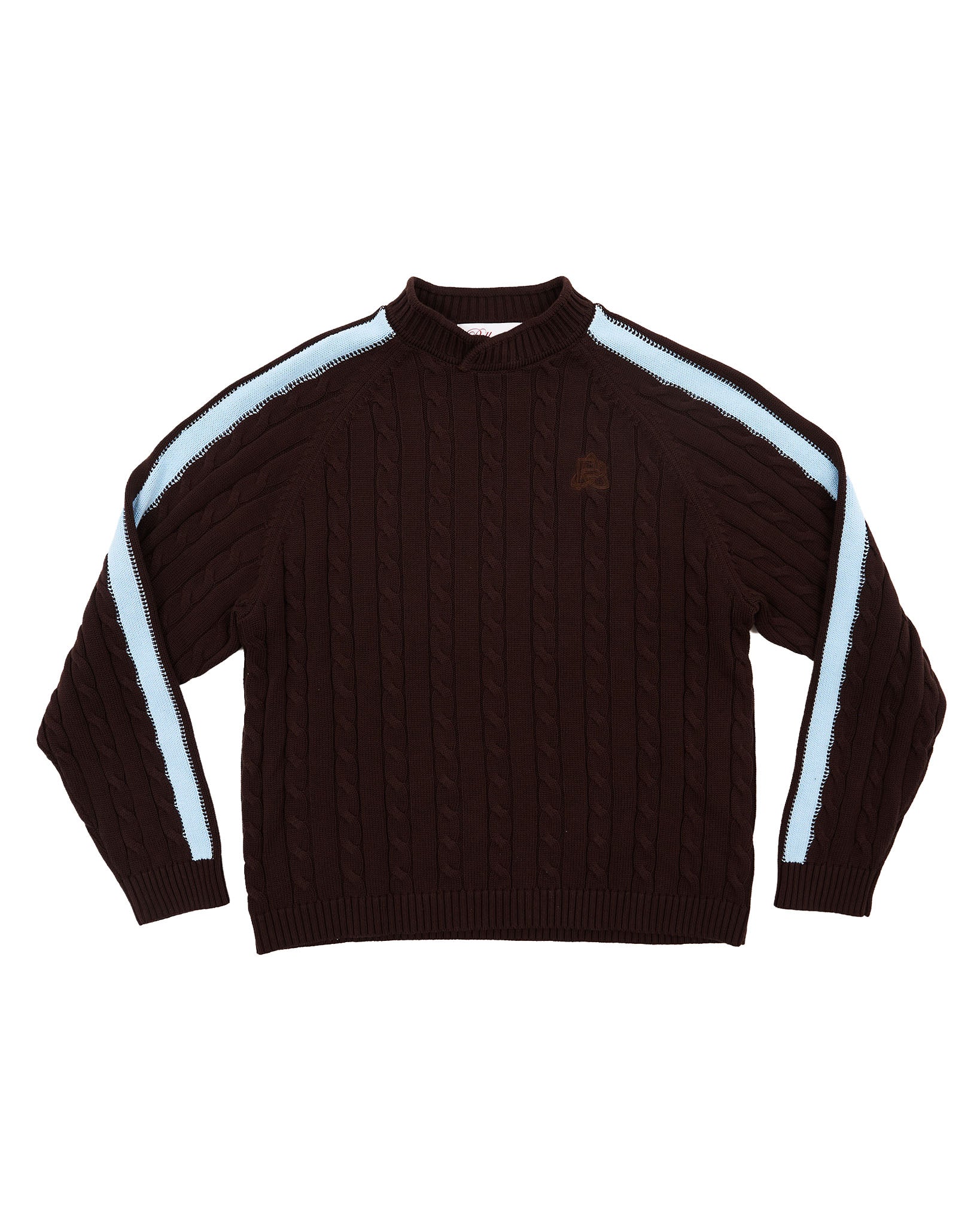 Overlap Collar Cable Knit - Brown/Blue