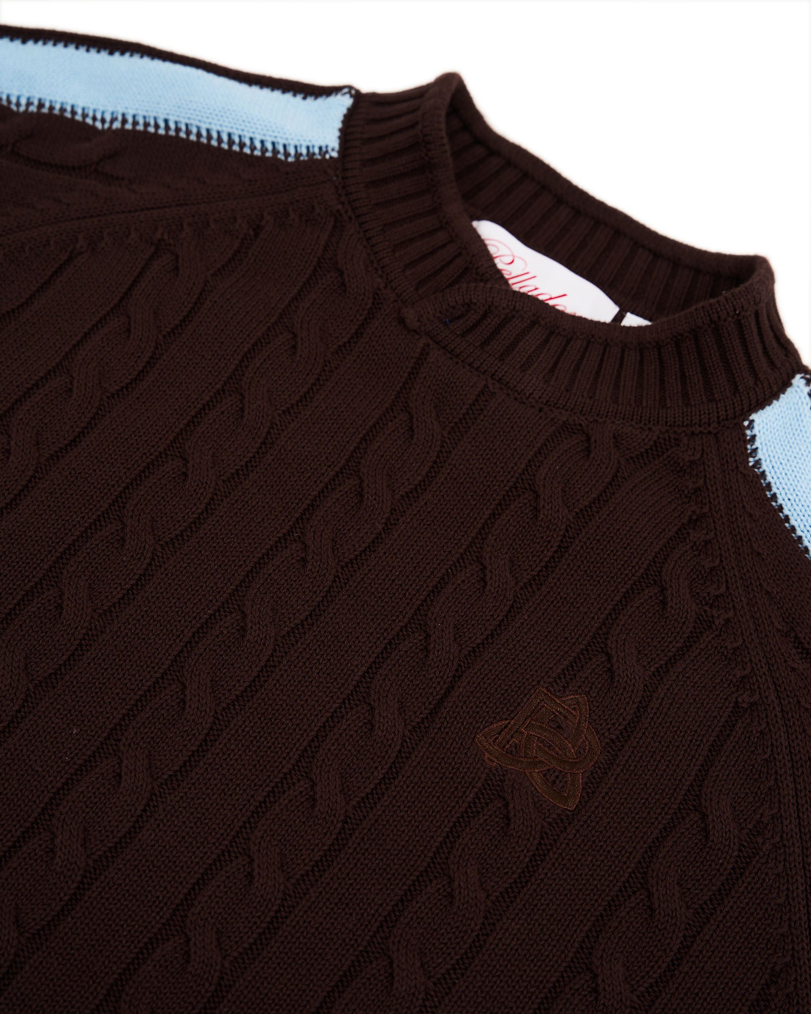 Overlap Collar Cable Knit - Brown/Blue
