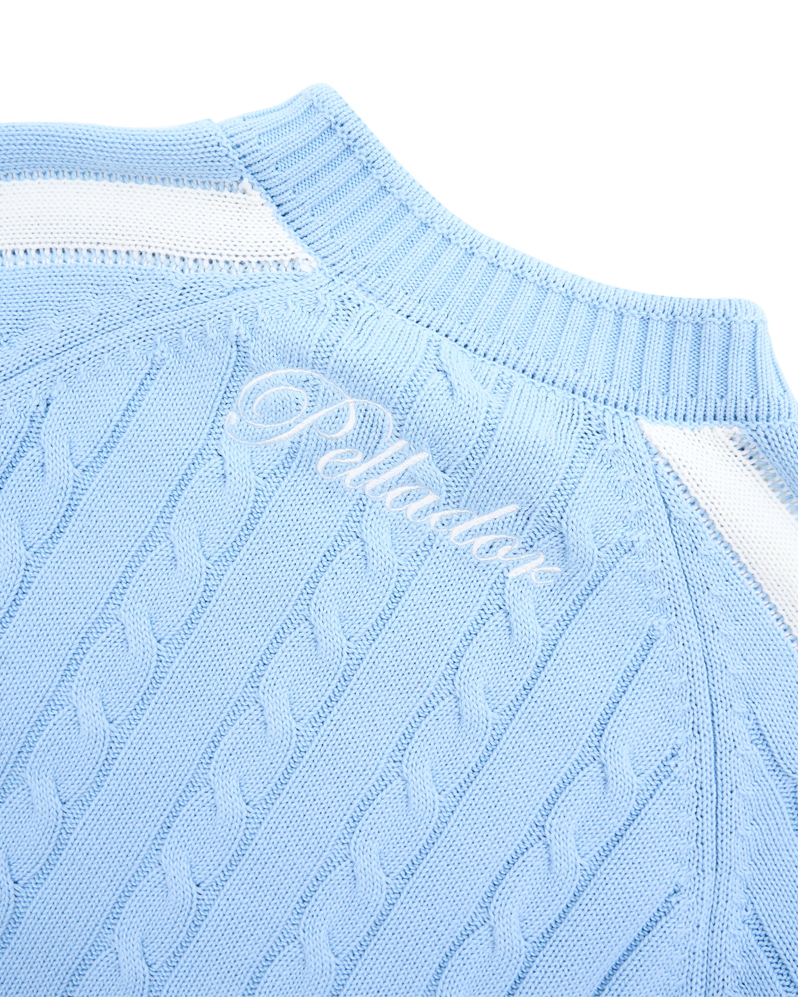 Overlap Collar Cable Knit - Blue