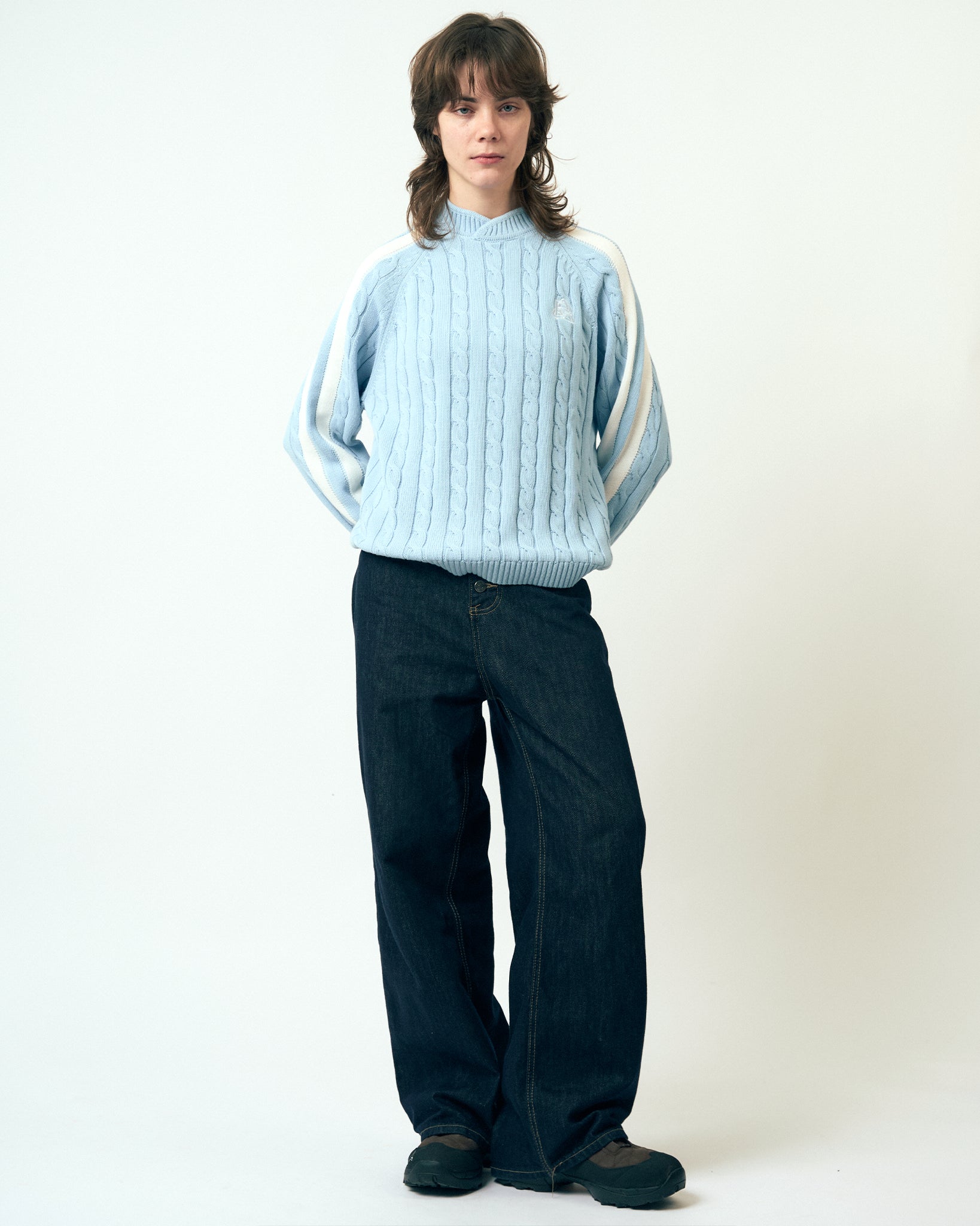 Overlap Collar Cable Knit - Blue