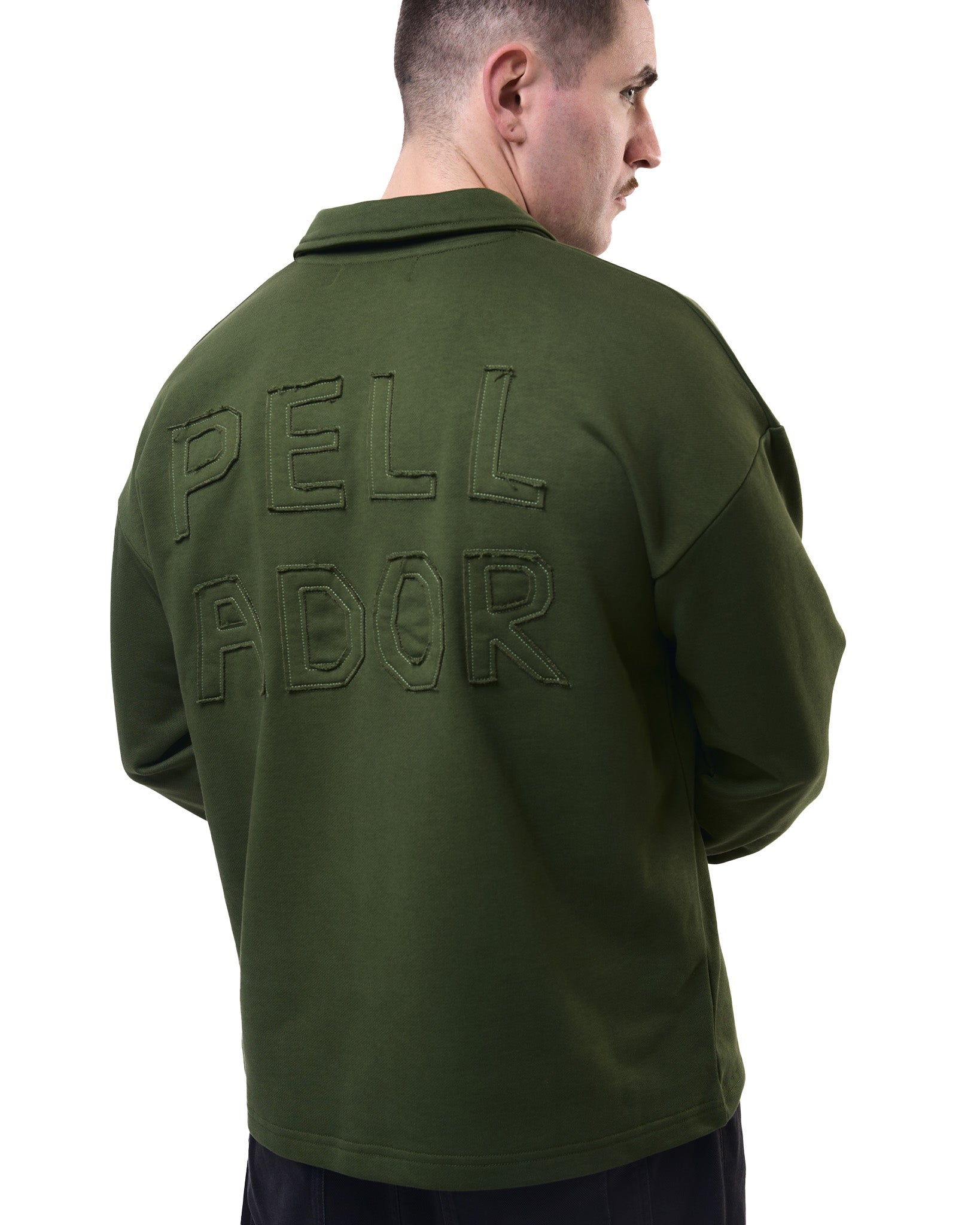 Appliqué Polo Collar Sweatshirt - Green