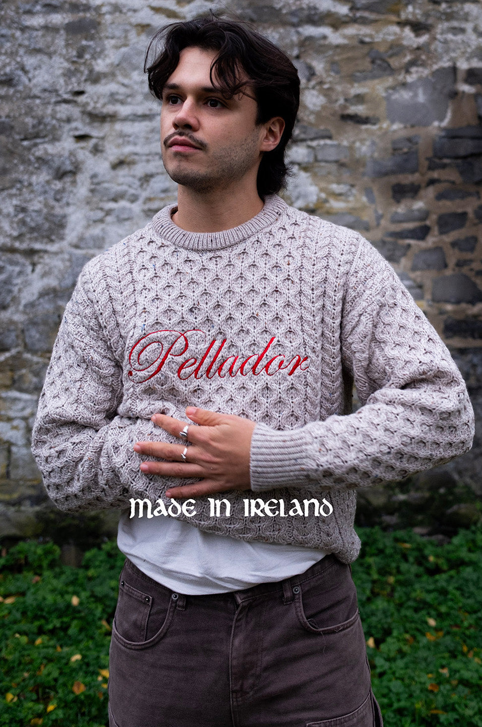 Merino Wool Embroidered Aran Jumper Red